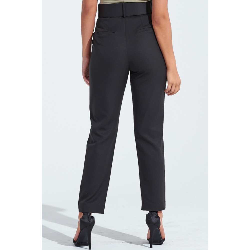 High Waist Belted Straight Ankle Pants - Picture 5 of 6